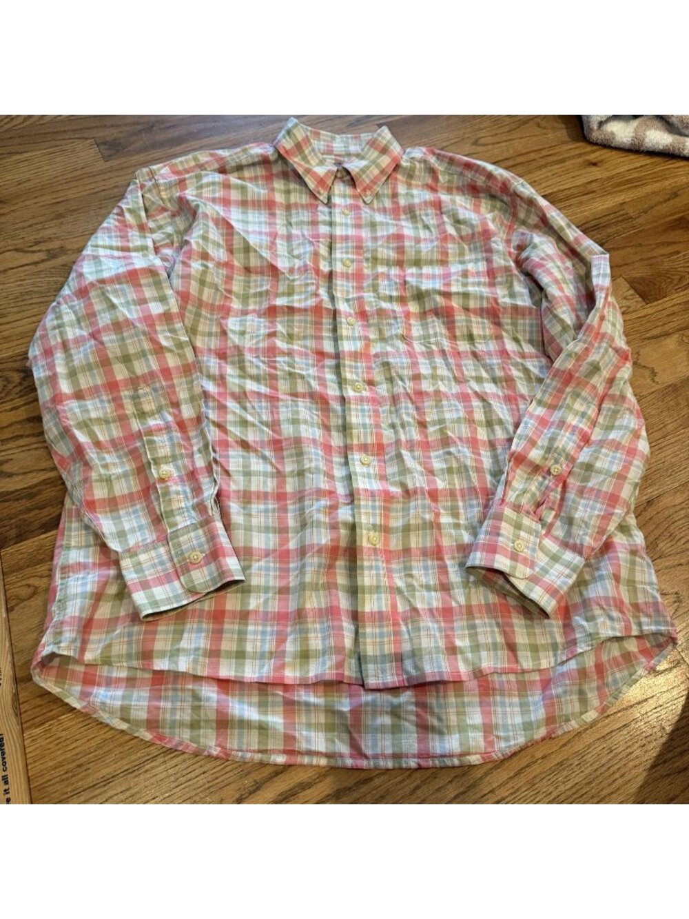 Bills Khakis Mens Green Peach Plaid Button Down Shirt XL